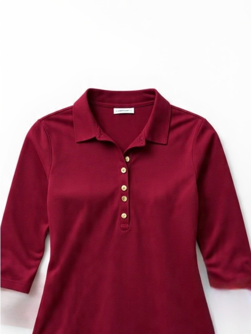 Madison Women's Burgundy 3/4 Sleeve Polo Top Size M Stretch Work Blouse